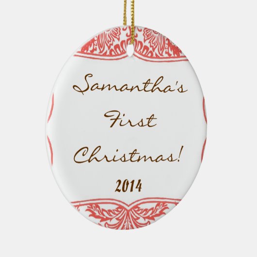 コーラルピーチダマスレースネームパーソナライズされたオーナメント セラミックオーナメント (右)