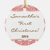 コーラルピーチダマスレースネームパーソナライズされたオーナメント セラミックオーナメント (正面)