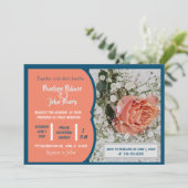 コーラルピーチティール(緑がかった色)ホワイトフローラバラ 招待状 (スタンド正面)