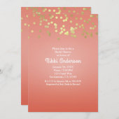 コーラルピーチディップシック金ゴールドドットパーティの招待状 招待状 (正面/裏面)