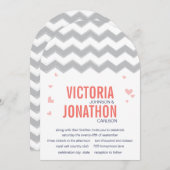 コーラルピーチネイビーグレイジグザグザクタイポグラフィ結婚ズ 招待状 (正面/裏面)