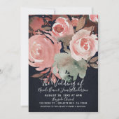 コーラルピーチピンクソフトはっきりしたフローラブーケ結婚ーズ 招待状 (正面)