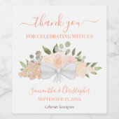 コーラルピーチフローラエレガントな結婚式ありがとう ワインラベル (シングルラベル)