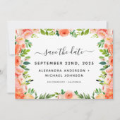 コーラルピーチフローラグリーンリーザデイト 招待状 (正面)