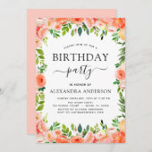 コーラルピーチフローラバースデーパーティー 招待状 (正面/裏面)