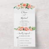 コーラルピーチフローラフラワーウェディングRSVP オールインワン招待状 (内側)