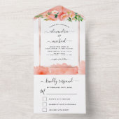 コーラルピーチフローラフラワーウェディングRSVP オールインワン招待状 (内側)
