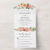 コーラルピーチフローラフラワーウェディングRSVP オールインワン招待状 (内側)