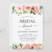 コーラルピーチフローラブライダルシャワーグリーンリー 招待状 (正面)