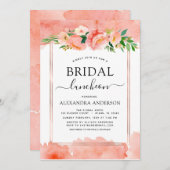コーラルピーチフローラブライダルシャワールンチョン 招待状 (正面/裏面)