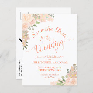 コーラルピーチフローラボホウェディングザデイト 案内ポストカード