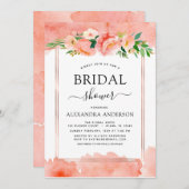 コーラルピーチフローラ幾何ブライダルシャワー 招待状 (正面/裏面)