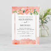 コーラルピーチフローラ幾何結婚式招待状 招待状 (スタンド正面)