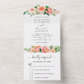 コーラルピーチフローラ結婚の花のオールインワン オールインワン招待状 (内側)