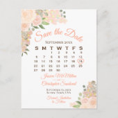 コーラルピーチフローラ結婚式日付カレンダーを保存 案内ポストカード (正面)