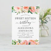 コーラルピーチフローラSweet sixteen16誕生日Invit 招待状 (スタンド正面)