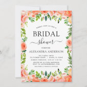 コーラルピーチブライダルシャワーフローラグリーンリー 招待状 (正面)