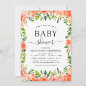 コーラルピーチベビーシャワーフローラグリーンリー招待状 招待状 (正面)