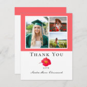 コーラルピーチモダンフローラコラージュ卒業 サンキューカード (正面/裏面)