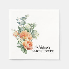 コーラルピーチ素朴フラワーグリーナリー紙 スタンダードカクテルナプキン