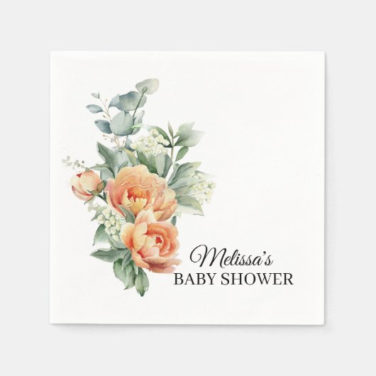 コーラルピーチ素朴フラワーグリーナリー紙 スタンダードカクテルナプキン (正面)