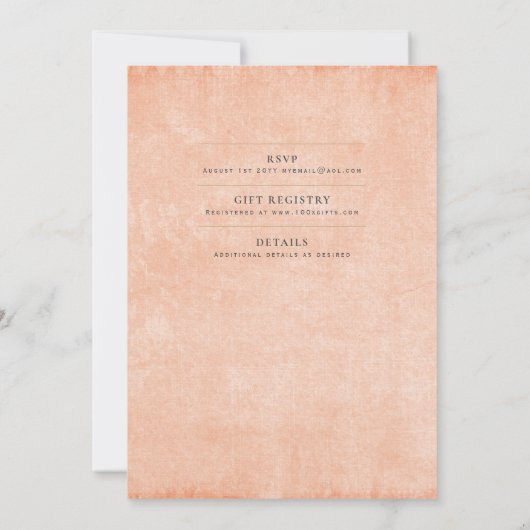 コーラルピーチ結婚のインスタントデジタルダウンロード 招待状 (裏面)