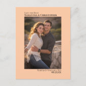 コーラルピーチ結婚ミニマルの写真は日付を保存 案内ポストカード (正面)