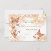 コーラルピーチ結婚金ゴールド婚約 招待状 (裏面)