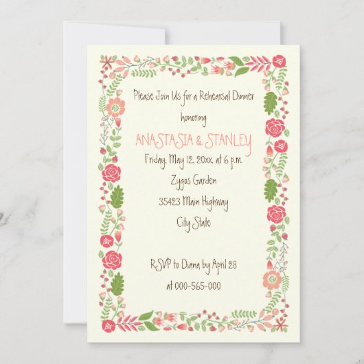 コーラルピーチ縁ど結婚フローラのリハーサル 招待状 (正面)