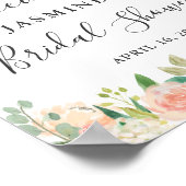 コーラルピーチ赤面フローラブライダルシャワーサイン ポスター (角)