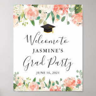 コーラルピーチ赤面フローラ卒業パーティサイン ポスター