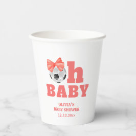 コーラルピーチ オー ベイビー ボウ サッカー スポーツ ベイビー シャワー 紙コップ