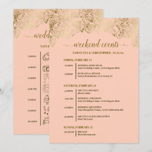 コーラルピーチ＆ゴールドの華やかな結婚式イベント＆タイムライン プログラム