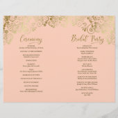 コーラルピーチ&ゴールドDIY折りたたみ式結婚式プログラム (裏面)