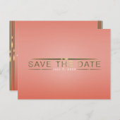 コーラルピーチ&シャイニーモダン金ゴールド日付の保存 案内ポストカード (正面/裏面)