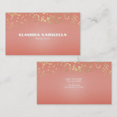 コーラルピーチ&金ゴールドドットディップシックグラモールグラム 名刺 (正面/裏面)