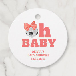 コーラルピーチ Oh Baby リボン サッカー スポーツ ベビーシャワー フェイバータグ