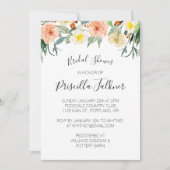 コーラルピーニーウォーターカラーブライダルシャワー 招待状 (正面)