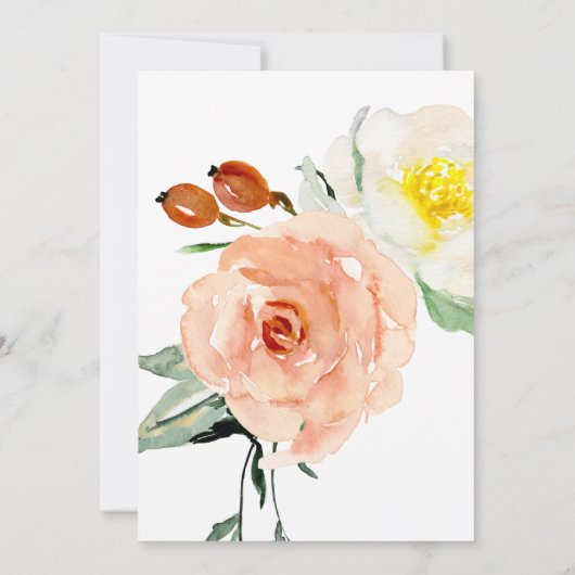 コーラルピーニーウォーターカラーブライダルシャワー 招待状 (裏面)