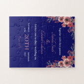 コーラルピーニーフローラブーケネイビー結婚式招待状 ジグソーパズル (横)