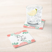 コーラルピーニーモダン結婚ズ スクエアペーパーコースター (インサイチュ)