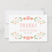 コーラルピ素朴ンクとグリーンのフローラ結婚ズ サンキューカード (正面)