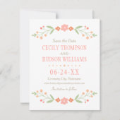 コーラルピ素朴ンクとグリーンのフローラ結婚ズ セーブザデート (正面)