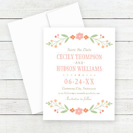 コーラルピ素朴ンクとグリーンのフローラ結婚ズ セーブザデート