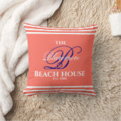 コーラルファミリーモノグラムスクリプトネイビーイニシャル2サイド クッション (ブランケット)