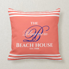 コーラルファミリーモノグラムスクリプトネイビーイニシャル2サイド クッション