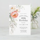 コーラルフェミニンピーチフローラ40歳の誕生日 招待状 (スタンド正面)