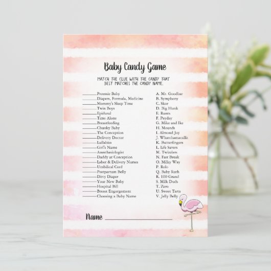 コーラルフラミストライプのンゴベビーキャンディーシャワーゲーム 招待状 (スタンド正面)