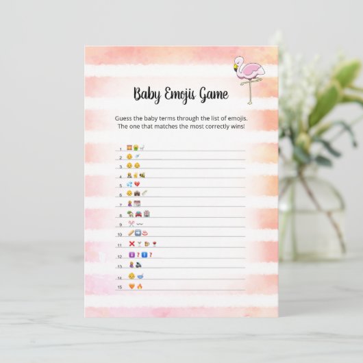 コーラルフラミストライプのンゴベビー絵文字ゲームカード 招待状 (スタンド正面)