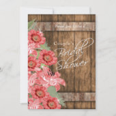 コーラルフラワーオンウ素朴ッド – ブライダルシャワー 招待状 (正面)